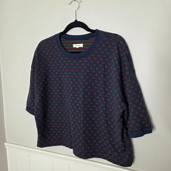 MADEWELL Navy Cherry Jacquard Top - Picture 1 of 5